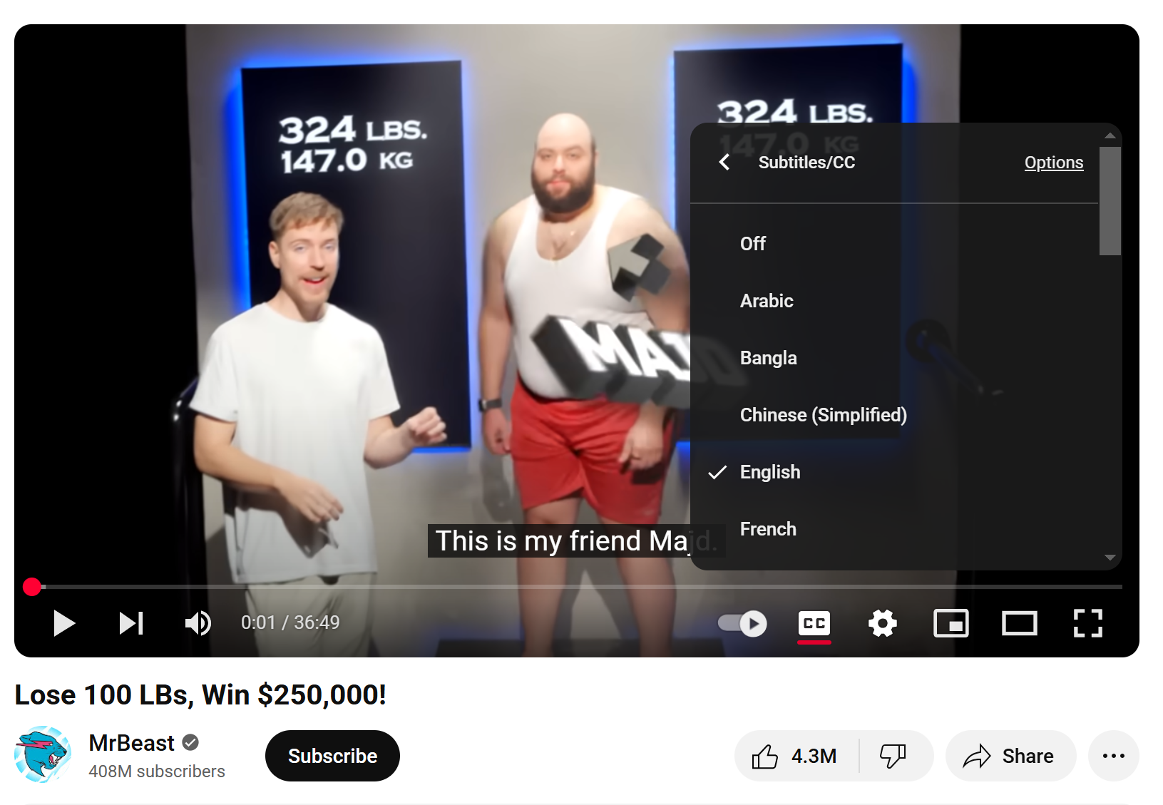 Select CC on YouTube Videos as a viewer